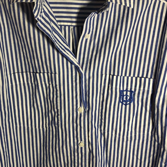 Talbots Vintage Blue and White Striped Button-Up Shirt - Picture 5 of 6